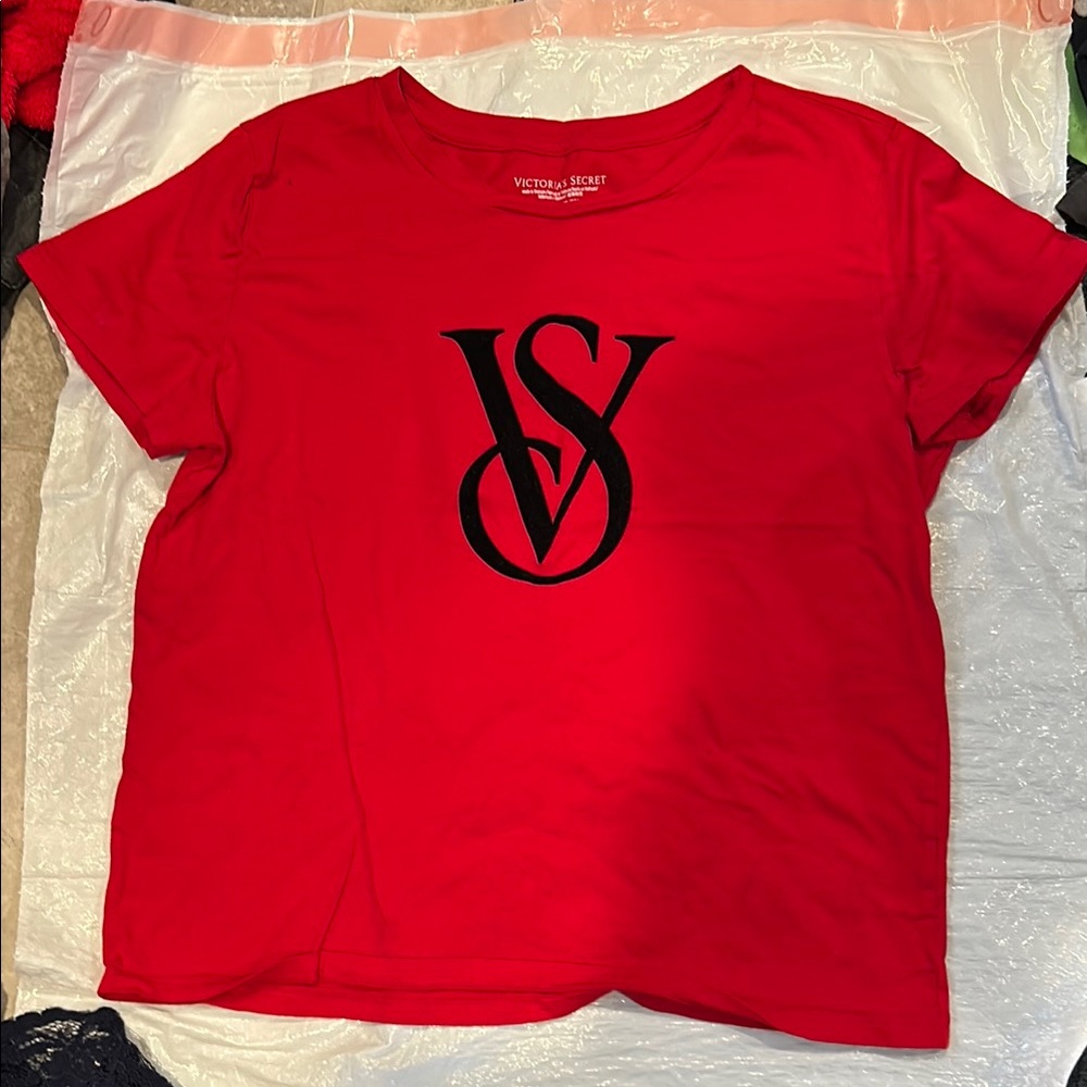 Victoria's Secret Bold Red Tee with Black Emblem